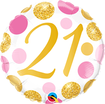 21st Birthday Pink And Gold Dots Helium Filled Foil Balloon