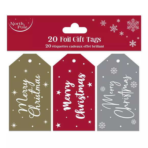 Merry Christmas Foil Gift Tags (Pack of 20)