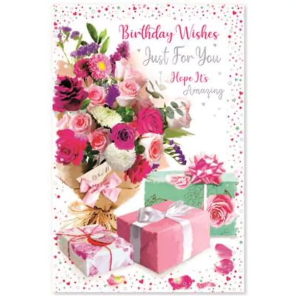 Birthday Wishes Flowers And Presents Greeting Card