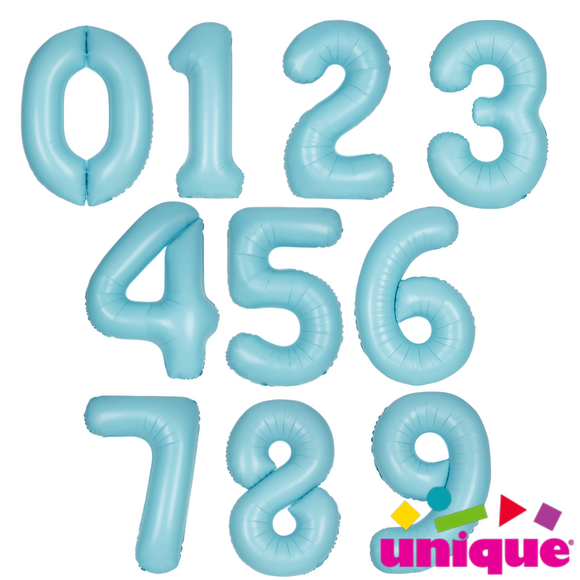 Matte Powder Blue Number Supershape Helium Filled Foil Balloon