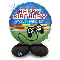 Leveled Up Game Controller Happy Birthday Air Filled Stand Up Balloon