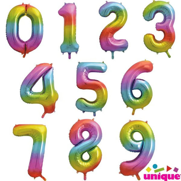 Rainbow Number Supershape Helium Filled Foil Balloon