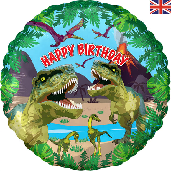 Jurassic Dinosaurs Happy Birthday Helium Filled Foil Balloon