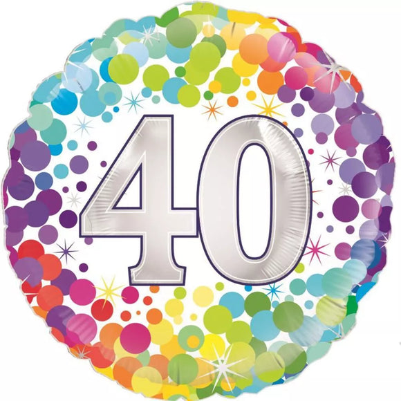 40th Colourful Confetti Helium Filled Foil Balloon