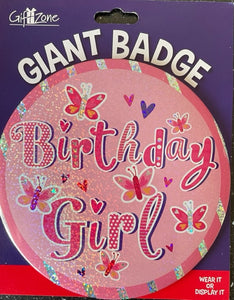 Birthday Girl Butterflies And Flowers Jumbo Badge